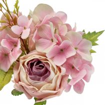 Bouquet artificiale, bouquet di ortensie con rose rosa 32cm