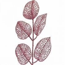 Piante artificiali, foglie decorative, ramo artificiale glitter rosa L36cm 10p