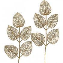 Prodotto Piante artificiali, decorazione di rami, foglie decorative glitter dorate L36cm 10 pz