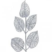 Piante artificiali, decorazione di rami, foglia decorativa argento glitter L36cm 10p