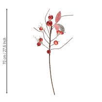 Prodotto Ramo di mela artificiale rosso, decorazione autunnale, ramo natalizio da 70 cm