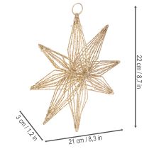 Prodotto Stella decorativa a LED in filo metallico, da appendere, 20 LED, luce bianca calda, per interni, 22 cm