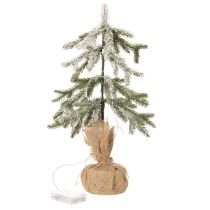 Prodotto Albero di Natale artificiale con neve, a LED, in sacco di iuta, a batteria, per uso interno, 50 cm
