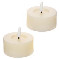 Prodotto Candela a LED, luce bianca calda, effetto tremolante e timer, vera cera, funzionamento a batteria, 7 cm, 2 pezzi