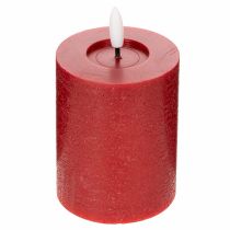 Prodotto Candela a colonna a LED in vera cera, colore rosso, con timer e luce bianca calda, 12 cm.