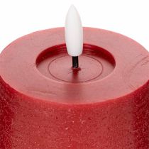 Prodotto Candela a colonna a LED in vera cera, colore rosso, con timer e luce bianca calda, 12 cm.