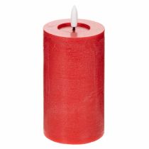 Prodotto Candela a colonna a LED rossa con timer e luce bianca calda, realizzata in vera cera, 15 cm