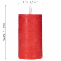 Prodotto Candela a colonna a LED rossa con timer e luce bianca calda, realizzata in vera cera, 15 cm