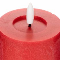 Prodotto Candela a colonna a LED rossa con timer e luce bianca calda, realizzata in vera cera, 15 cm