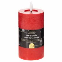 Prodotto Candela a colonna a LED rossa con timer e luce bianca calda, realizzata in vera cera, 15 cm