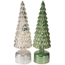 Prodotto Albero di Natale LED rotante verde argento H34cm 2 pezzi