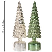 Prodotto Albero di Natale LED rotante verde argento H34cm 2 pezzi