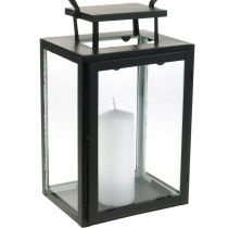 Lanterna decorativa in metallo nero, lanterna rettangolare in vetro 19x15x30,5cm