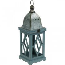 Lanterna in legno con decoro in metallo, lanterna decorativa da appendere, decoro da giardino blu-argento H51cm