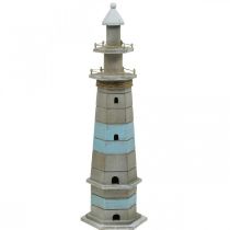 Faro da mettere, decoro marittimo in legno natura, blu-bianco shabby chic H54cm