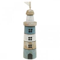 Faro in legno Maritime Wood Deco Blu Bianco H30.5cm