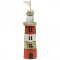 Prodotto Faro in legno decorazione marittima in legno rosso bianco H30,5 cm