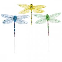 Decorazione estiva, libellule su filo, insetti decorativi gialli, verdi, blu L10.5cm 6pz