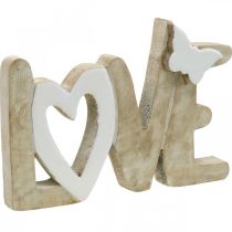 Decoro da tavola &quot;Love&quot;, decoro in legno con cuore e farfalla naturale, bianco L24cm H17.5cm