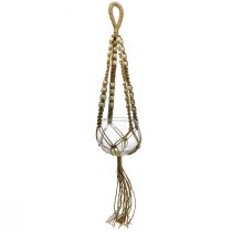 Macrame cesto sospeso vaso in vetro tondo decoro sospeso Ø13cm H75cm