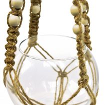 Macrame cesto sospeso vaso in vetro tondo decoro sospeso Ø13cm H75cm