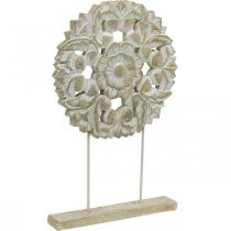 Mandala floreale, decorazione in legno da posizionare, decorazione estiva, decorazione da tavola shabby chic naturale, bianco H54.5cm Ø34cm