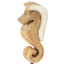 Prodotto Decorazione in legno di mango cavalluccio marino con perle decorazione da tavolo marittima 20cm