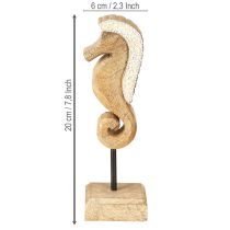 Prodotto Decorazione in legno di mango cavalluccio marino con perle decorazione da tavolo marittima 20cm
