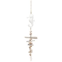 Prodotto Ghirlanda decorativa marittima con conchiglie di legno galleggiante Cavalluccio marino bianco 55cm