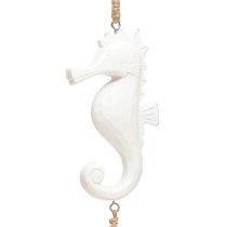 Prodotto Ghirlanda decorativa marittima con conchiglie di legno galleggiante Cavalluccio marino bianco 55cm
