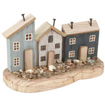 Prodotto Case decorative marittime villaggio di pescatori in legno blu bianco 26×16×10 cm