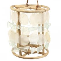 Lanterna decorativa marittima Capiz legno vetro naturale Ø17,5cm H34cm