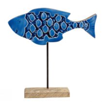 Prodotto Pesce decorativo marittimo in legno su supporto blu 25 cm × 24,5 cm