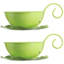 Prodotto Tazza decorativa in metallo verde mela con piattino H8cm Ø11,5cm 2 pezzi
