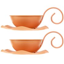 Prodotto Tazza decorativa in metallo, arancione, Ø11,5 cm, H6 cm, con piattino, 2 pezzi