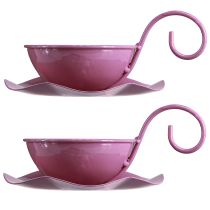 Prodotto Tazza decorativa in metallo con piattino rosa H8cm Ø11,5cm 2 pezzi
