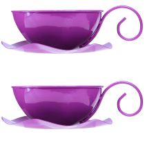 Prodotto Tazza decorativa in metallo Ø16cm H9cm Tazza da tè con piattino Viola 2pz