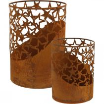 Lanterna in metallo con decorazione patinata stelle Ø15cm/20cm set di 2