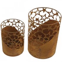 Lanterna in metallo con decorazione patinata stelle Ø15cm/20cm set di 2