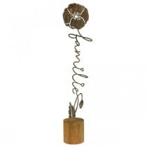 Supporto in legno con fiore decorativo in metallo scritta &quot;Family&quot; H40cm