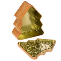 Prodotto Scatola di latta natalizia, scatola per biscotti, albero di Natale e casetta, effetto pan di zenzero, 14 cm, 2 pezzi