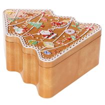Prodotto Scatola di latta natalizia, scatola per biscotti, albero di Natale e casetta, effetto pan di zenzero, 14 cm, 2 pezzi
