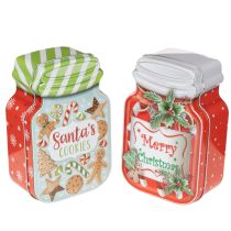 Prodotto Scatola per biscotti in metallo con motivo natalizio, design a barattolo, 15 cm, 2 pezzi