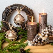 Prodotto Campane in metallo con decorazione di renne, decorazione dell&#39;Avvento, campana di Natale con stelle, campane d&#39;oro aspetto antico Ø9cm H14cm 2 pezzi