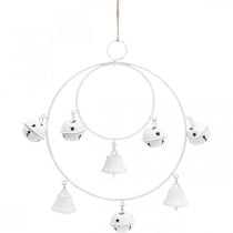 Prodotto Anello con campane, decorazione dell&#39;Avvento, corona ad anello, decorazione in metallo per appendere Bianco H22,5 cm L21,5 cm