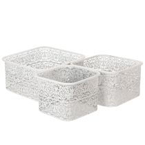 Prodotto Ciotole in metallo con motivo a pizzo, contenitore decorativo, quadrate, shabby chic, bianche, 27/23/19 cm, H13,5 cm, set da 3