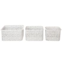 Prodotto Ciotole in metallo con motivo a pizzo, contenitore decorativo, quadrate, shabby chic, bianche, 27/23/19 cm, H13,5 cm, set da 3
