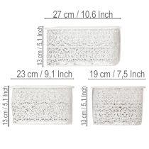 Prodotto Ciotole in metallo con motivo a pizzo, contenitore decorativo, quadrate, shabby chic, bianche, 27/23/19 cm, H13,5 cm, set da 3