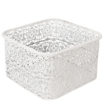 Prodotto Ciotole in metallo con motivo a pizzo, contenitore decorativo, quadrate, shabby chic, bianche, 27/23/19 cm, H13,5 cm, set da 3