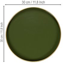 Prodotto Vassoio decorativo verde con bordo dorato, moderno, 30 cm